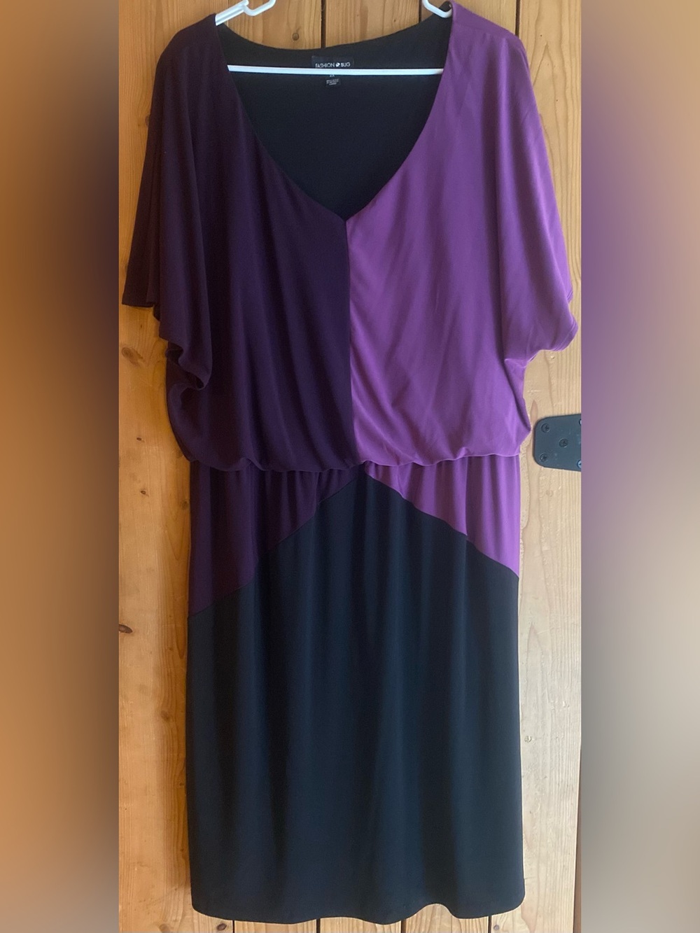 Fashion Bug Two-Tone Purple and Black Midi Dress